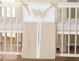 Przybornik- Torba na pampersy- Wiszące serduszka kropki na beżu