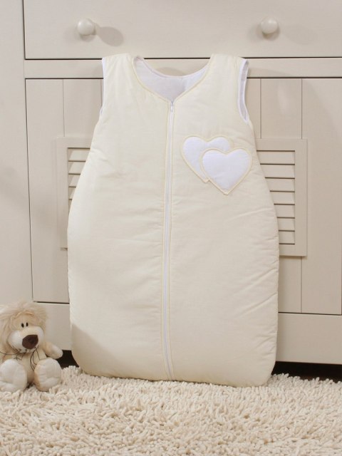Śpiworek dla dzieci bawełniany M 6-12 mcy TOG 2.5 całoroczny ocieplany serduszka kremowe