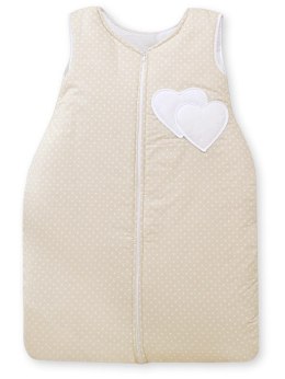 Śpiworek dla dzieci bawełniany M 6-12 mcy TOG 2.5 całoroczny ocieplany serduszka kropki na beżu