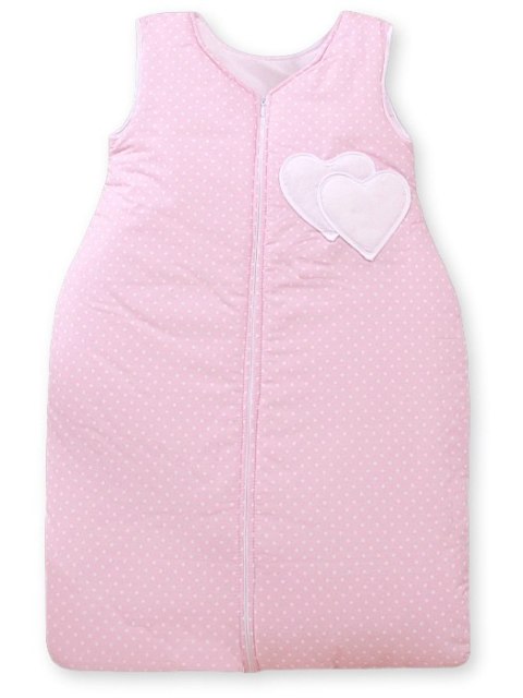 Śpiworek dla dzieci bawełniany M 6-12 mcy TOG 2.5 całoroczny ocieplany serduszka kropki na różu