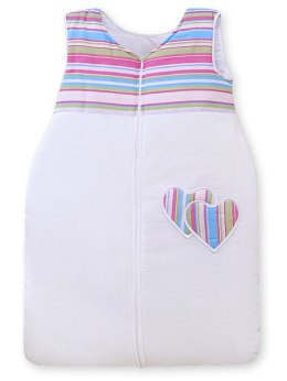 Śpiworek dla dzieci bawełniany M 6-12 mcy TOG 2.5 całoroczny ocieplany serduszka paseczki fioletowe