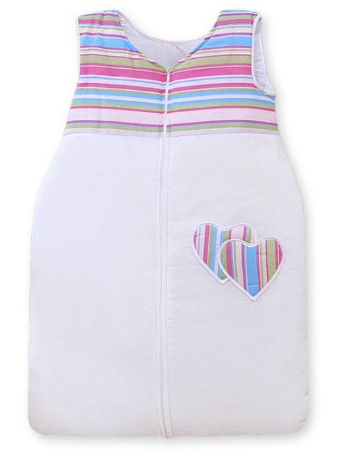 Śpiworek dla dzieci bawełniany M 6-12 mcy TOG 2.5 całoroczny ocieplany serduszka paseczki fioletowe