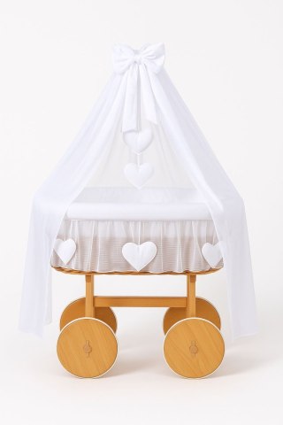 Wiklinowy kosz Mojżesza z baldachimem Deluxe Amelia - naturalny + biała pościel