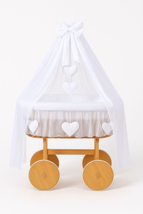 Wiklinowy kosz Mojżesza z baldachimem Deluxe Amelia - naturalny + biała pościel