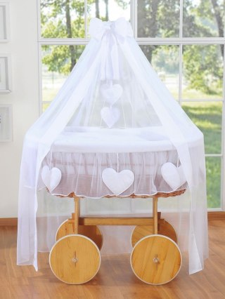 Wiklinowy kosz Mojżesza z baldachimem Deluxe Amelia - naturalny + biała pościel