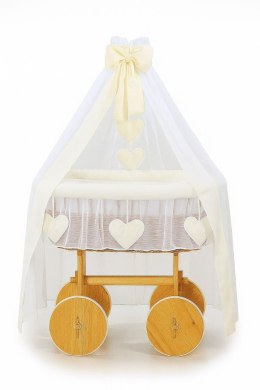 Wiklinowy kosz Mojżesza z baldachimem Deluxe Amelia - naturalny + kremowa pościel