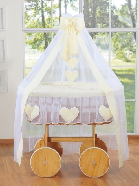 Wiklinowy kosz Mojżesza z baldachimem Deluxe Amelia - naturalny + kremowa pościel