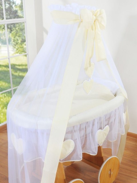 Wiklinowy kosz Mojżesza z baldachimem Deluxe Amelia - naturalny + kremowa pościel