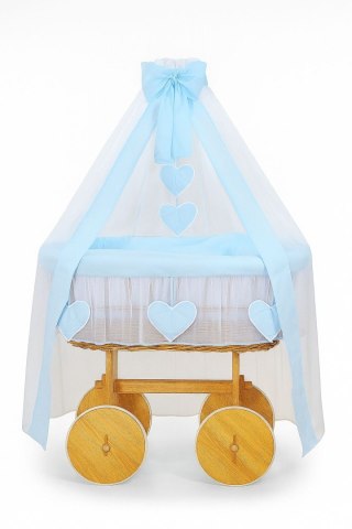 Wiklinowy kosz Mojżesza z baldachimem Deluxe Amelia - naturalny + niebieska pościel