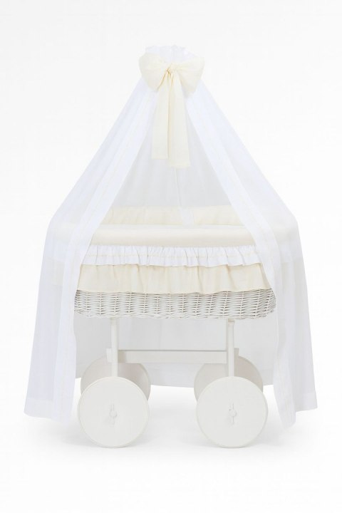 Wiklinowy kosz Mojżesza z baldachimem Deluxe Bellamy - biały + kremowa pościel