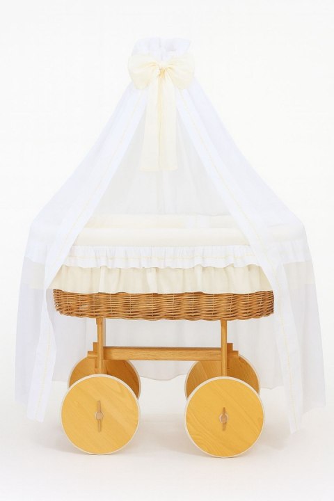 Wiklinowy kosz Mojżesza z baldachimem Deluxe Bellamy - naturalny + kremowa pościel
