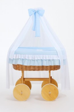 Wiklinowy kosz Mojżesza z baldachimem Deluxe Bellamy - naturalny + niebieska pościel