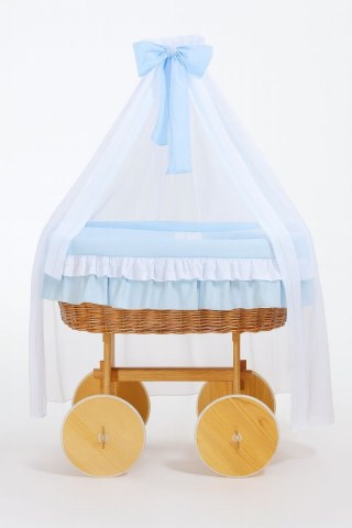 Wiklinowy kosz Mojżesza z baldachimem Deluxe Bellamy - naturalny + niebieska pościel