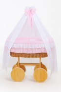 Wiklinowy kosz Mojżesza z baldachimem Deluxe Bellamy - naturalny + różowa pościel
