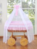Wiklinowy kosz Mojżesza z baldachimem Deluxe Bellamy - naturalny + różowa pościel