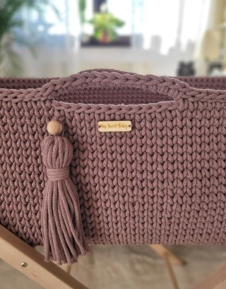 Kosz Mojżesza BOHO bawełniany Handmade z materacykiem - mauve