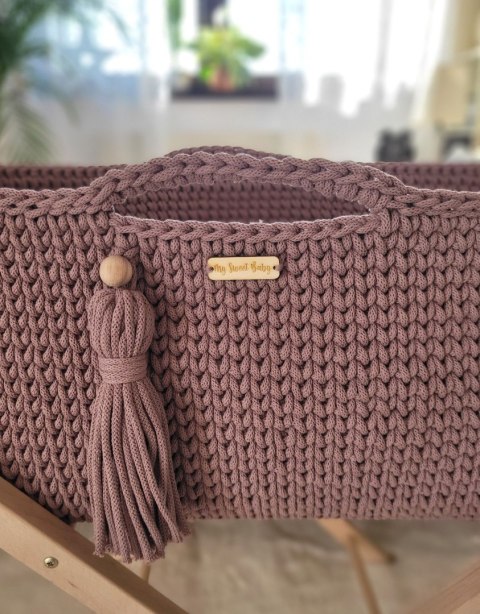 Kosz Mojżesza BOHO bawełniany Handmade z materacykiem - mauve