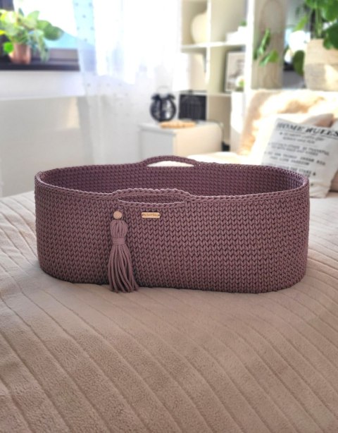 Kosz Mojżesza BOHO bawełniany Handmade z materacykiem - mauve