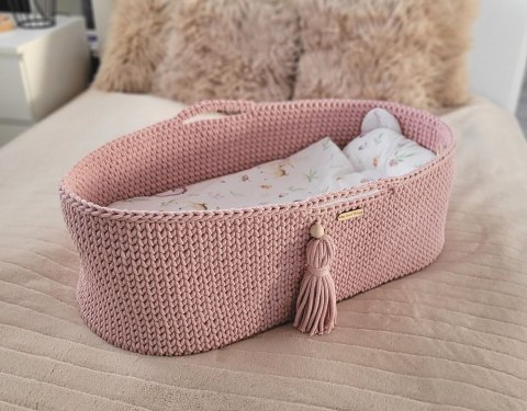 Kosz Mojżesza BOHO bawełniany Handmade z materacykiem - pastel pink