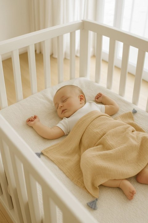 Muślinowy kocyk dla niemowląt z chwostami - camel