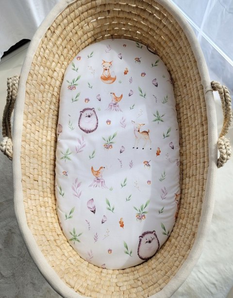 Prześcieradło bawełniane do kosza Mojżesza Boho wózka gondoli 75x35 cm - Leśna dellikatność