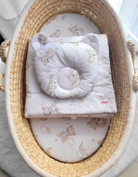 Kołderka z wypełnieniem i poduszka profilowana Miś - zestaw 2cz. - beżowy miś z tęczą