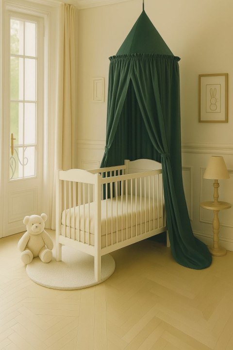 Baldachim wiszący bawełniany do pokoju dziecięcego - butelkowa zieleń