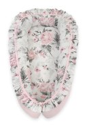 Kokon niemowlęcy kojec otulacz Premium z falbanką - Romantic peonies