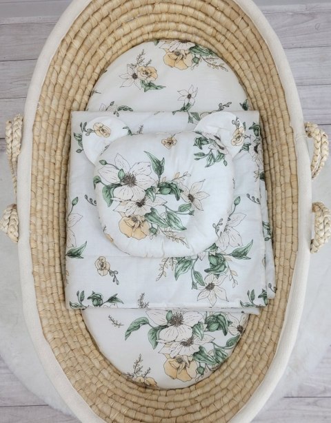 Kołderka z wypełnieniem i poduszka profilowana Miś - zestaw 2cz. - Clematis on beige