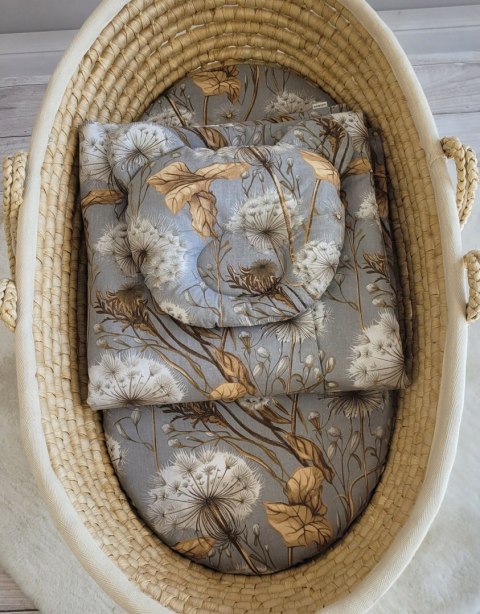 Kołderka z wypełnieniem i poduszka profilowana Miś - zestaw 2cz. - Dmuchawce na szarości