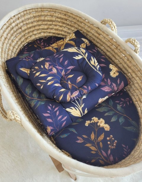 Kołderka z wypełnieniem i poduszka profilowana Miś - zestaw 2cz. - Floristic granatowy