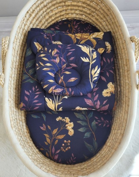 Kołderka z wypełnieniem i poduszka profilowana Miś - zestaw 2cz. - Floristic granatowy