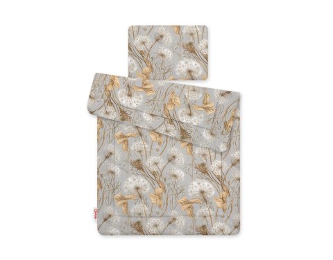 Komplet pościeli dla niemowląt z wypełnieniem 2-cz 75x100cm NEWBORN - Dmuchawce na szarości