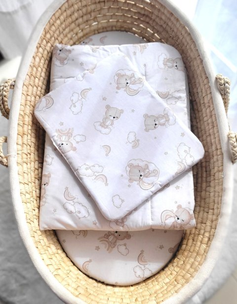 Komplet pościeli dla niemowląt z wypełnieniem 2-cz 75x100cm NEWBORN - beżowy miś z tęczą