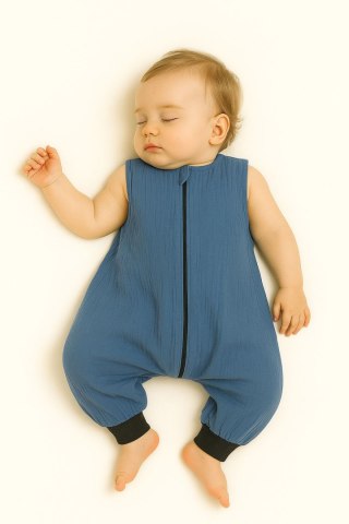 Muślinowy śpiworek dla dzieci z nogawkami L 9-24 mcy letni TOG 1.0 - brudny niebieski