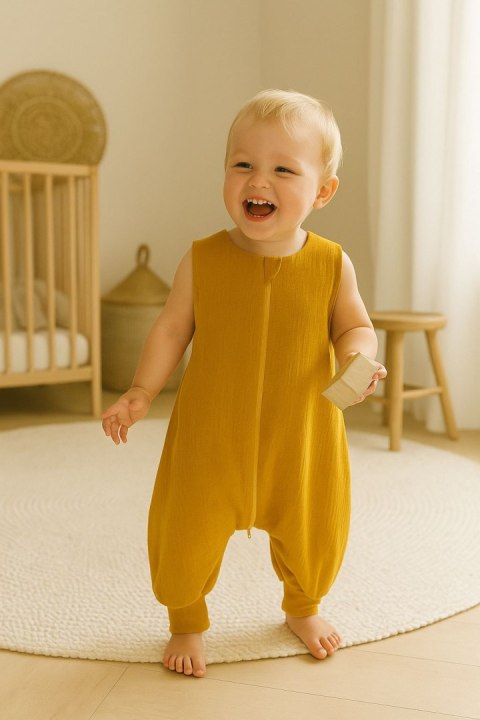 Muślinowy śpiworek dla dzieci z nogawkami L 9-24 mcy letni TOG 1.0 - musztardowy