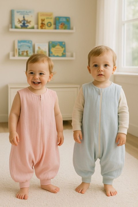 Muślinowy śpiworek dla dzieci z nogawkami L 9-24 mcy letni TOG 1.0 - pastel pink