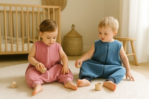 Muślinowy śpiworek dla dzieci z nogawkami L 9-24 mcy letni TOG 1.0 - róż retro