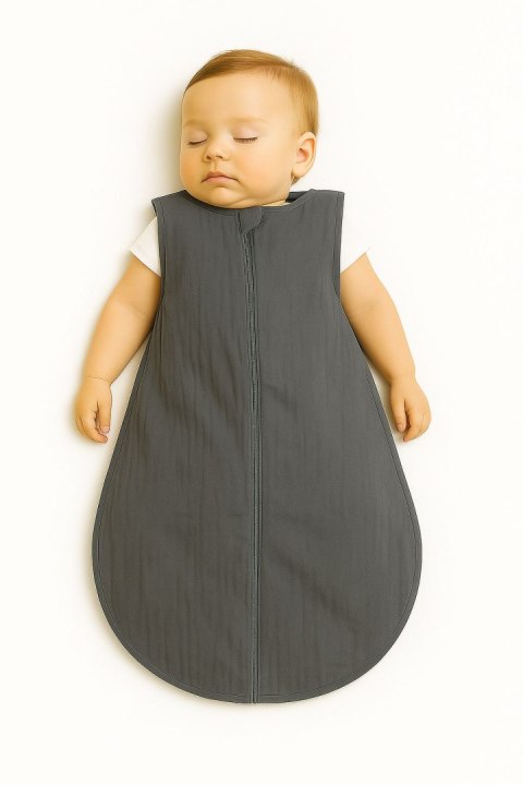 Muślinowy śpiworek dla dzieci zaokrąglony M 6-12 mcy letni TOG 1.0 - antracyt