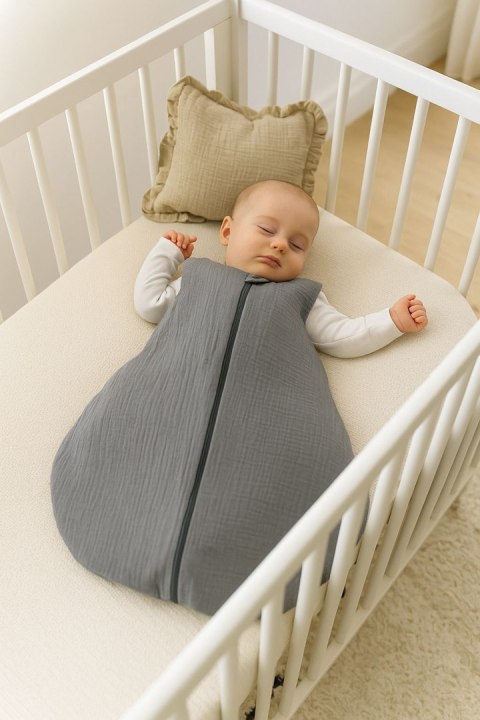 Muślinowy śpiworek dla dzieci zaokrąglony M 6-12 mcy letni TOG 1.0 - antracyt