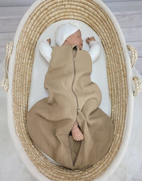 Muślinowy śpiworek dla dzieci zaokrąglony S 0-6 mcy letni TOG 1.0 - camel
