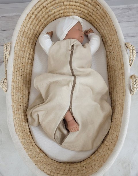 Muślinowy śpiworek dla dzieci zaokrąglony S 0-6 mcy letni TOG 1.0 - cream