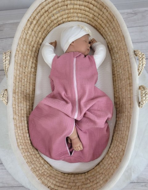 Muślinowy śpiworek dla dzieci zaokrąglony S 0-6 mcy letni TOG 1.0 - róż retro
