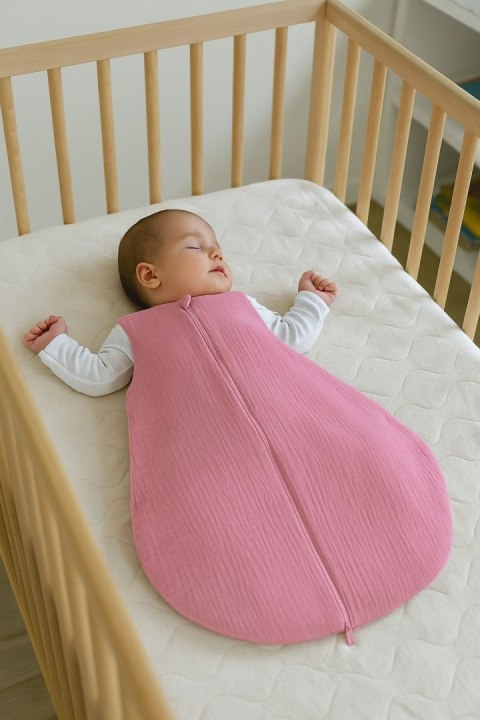 Muślinowy śpiworek dla dzieci zaokrąglony S 0-6 mcy letni TOG 1.0 - róż retro