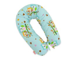 Poduszka ciążowa Longer dla kobiet w ciąży do spania + zdejmowana poszewka - Sowy miętowe