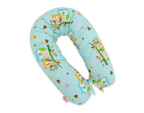 Poduszka ciążowa Longer dla kobiet w ciąży do spania + zdejmowana poszewka - Sowy miętowe