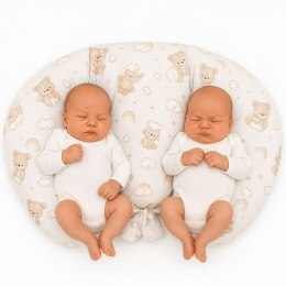 Poduszka rogal do karmienia bliźniąt + zdejmowana poszewka - beżowy miś z tęczą