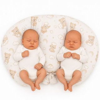 Poduszka rogal do karmienia bliźniąt + zdejmowana poszewka - beżowy miś z tęczą