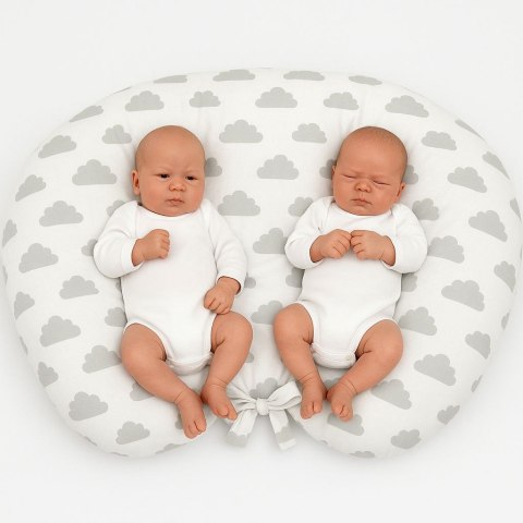 Poduszka rogal do karmienia bliźniąt + zdejmowana poszewka - chmurki szare