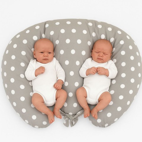 Poduszka rogal do karmienia bliźniąt + zdejmowana poszewka - grochy na szarym